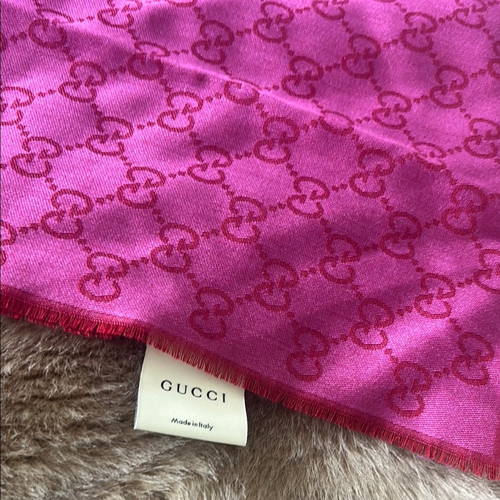 Gucci Pink Silk Wrap with Signature Logo Design
